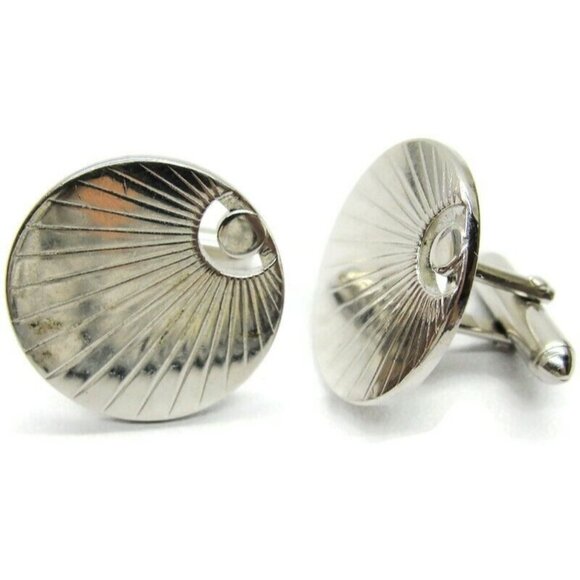 Swank Cufflinks Round Silver Tone Tux Shirt Dress Suit Vintage - Picture 7 of 8